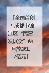 全国首创！成都市锦江区“民营发展贷”两月放款1.7亿元