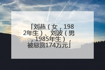 刘燕（女，1982年生）、刘波（男，1985年生），被悬赏174万元