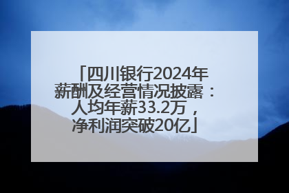 四川银行2024年薪酬及经营情况披露：人均年薪33.2万，净利润突破20亿