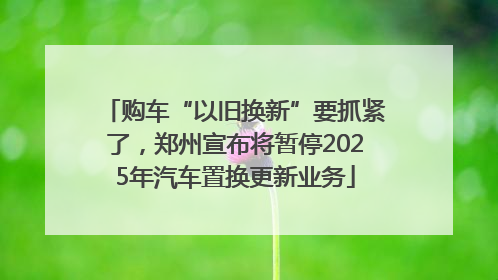 购车“以旧换新”要抓紧了，郑州宣布将暂停2025年汽车置换更新业务
